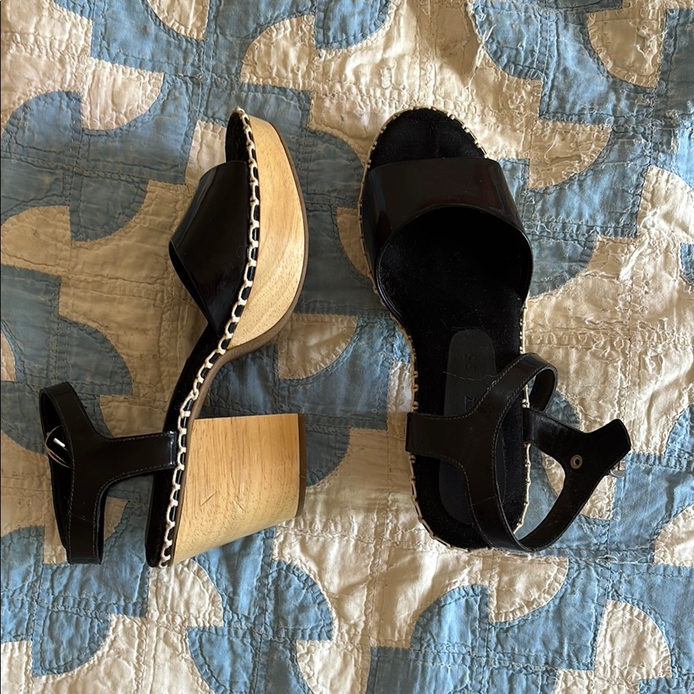 Rachel Comey black suede and wood platform sandals